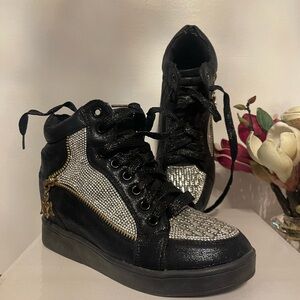 Women's Casual Sports Shoes Black/Silver Boots With Rhinestones Glitter Sneakers